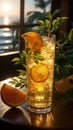 Quenching summer thirst: vibrant fruity drinks on ice, a refreshing blend of citrus, tropical flavors, and coolness for