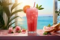 Quenching summer thirst: vibrant fruity drinks on ice, a refreshing blend of citrus, tropical flavors, and coolness for