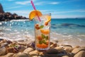 Quenching summer thirst: vibrant fruity drinks on ice, a refreshing blend of citrus, tropical flavors, and coolness for