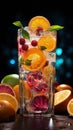 Quenching summer thirst: vibrant fruity drinks on ice, a refreshing blend of citrus, tropical flavors, and coolness for