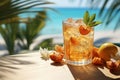 Quenching summer thirst: vibrant fruity drinks on ice, a refreshing blend of citrus, tropical flavors, and coolness for