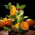 Quenching summer thirst: vibrant fruity drinks on ice, a refreshing blend of citrus, tropical flavors, and coolness for