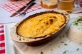 Quenelle, speciality of Lyon, oval-shaped dumplings filled with pike white fish served in creamy sauce in traditional Lyonnaise