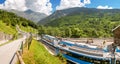 Railroad station in Pyrenees mountains. On the way to Famous Nuria valley Royalty Free Stock Photo