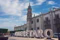 Queretaro, Queretaro, 11 29 22, temple of santa rosa de viterbo front view with letters of Queretaro, mexican architecture,