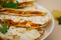 Quesadilla chicken and corn. Close view. Royalty Free Stock Photo