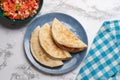 Quesadilla with fresh sauce called pico de gallo. Mexican food Royalty Free Stock Photo