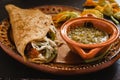 Quesadillas with squash blossom, cheese and sauce mexican food
