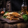 Quesadillas On Stone In Rustic Pub. Generative AI Royalty Free Stock Photo