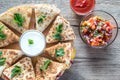 Quesadillas on the wooden board