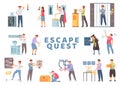 Quest Escape Game Flat Icon Set