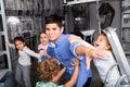 Quest game. The boy turned into zombie. Children try to keep him Royalty Free Stock Photo