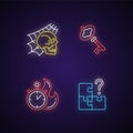 Quest room neon light icons set