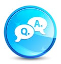 Question answer bubble icon splash natural blue round button