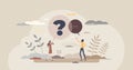 Question and answer with communication speech dialog tiny person concept