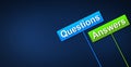 Question and answer concept on blue background, digital question mark background