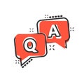 Question and answer icon in comic style. Discussion speech bubble vector cartoon illustration pictogram. Question, answer business