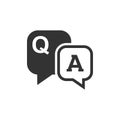 Question and answer icon in flat style. Discussion speech bubble