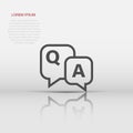 Question and answer icon in flat style. Discussion speech bubble vector illustration on white isolated background. Question, Royalty Free Stock Photo