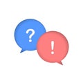 Question and answer icon. Question and exclamation marks with speech bubble. FAQ, help, online support center. 3d vector illustrat Royalty Free Stock Photo