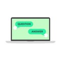 Question and answer in online chat computer notebook laptop.