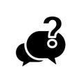 Question black simple icon. Help symbol with speech bubble and question mark isolated on white background. Faq chat Royalty Free Stock Photo