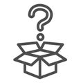 Question and box line icon, delivery concept, carton box with question mark sign on white background, Open cardboard box Royalty Free Stock Photo