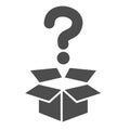 Question and box solid icon, delivery concept, carton box with question mark sign on white background, Open cardboard Royalty Free Stock Photo