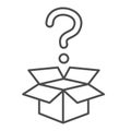 Question and box thin line icon, delivery concept, carton box with question mark sign on white background, Open Royalty Free Stock Photo