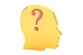 Question concept. Human golden head with question mark. 3D rendering