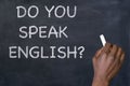 Question `Do you speak English?` on blackboard Royalty Free Stock Photo