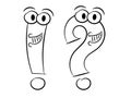 Question and exclamation mark character sketch isolated