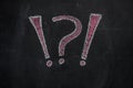 Question and exclamation marks on black chalkboard Royalty Free Stock Photo