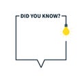 Question in frame box with bulb. Did you know question. Fun icon. Idea, tip, advice and for quiz. Outline frame with lightbulb for