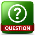 Question green square button red ribbon in middle