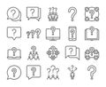 Question icon. Searching of answers to questions line icons set. Editable stroke.