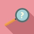 Question magnifier icon, flat style