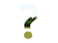 question mark of the alphabet made with landscape with grass, forest and a blue sky