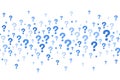 Question mark background with seamless pattern of blue icons. Quiz FAQ poster design and survey template. Vector abstract bg Royalty Free Stock Photo