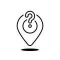 question mark with black thin line geotag icon