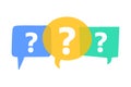 Question mark in bubble icon. Help information icons. Colorful bright speech bubbles, dialogue box background. Vector Royalty Free Stock Photo