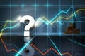 Question mark sign. Idea analytics trend prognosis or stock prediction problem concept. neon light question mark in virtual market