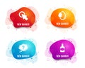 Question mark, Click here and Oil drop icons. Whiskey bottle sign. Quiz chat, Push button, Serum. Vector Royalty Free Stock Photo