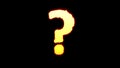 Question mark - festive yellow burning glitchy alphabet on black, isolated - object 3D rendering