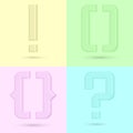 Question mark, curly braces, exclamation point 3d isometric shape, modern t-shirt print pastel soft colors