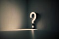 question mark in the dark room, 3d render, abstract background Royalty Free Stock Photo