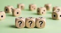 Question mark dice uncertainty risk decision making problem solving choice challenge doubt confusion puzzle solution answer strate Royalty Free Stock Photo