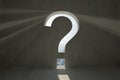 Question mark door in dark room Royalty Free Stock Photo