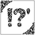 Question mark, exclamation mark and apostrophe. Decorative Font made of swirls and floral elements. Royalty Free Stock Photo