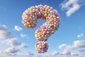 Question mark formed by colorful balloons floating in blue sky Royalty Free Stock Photo